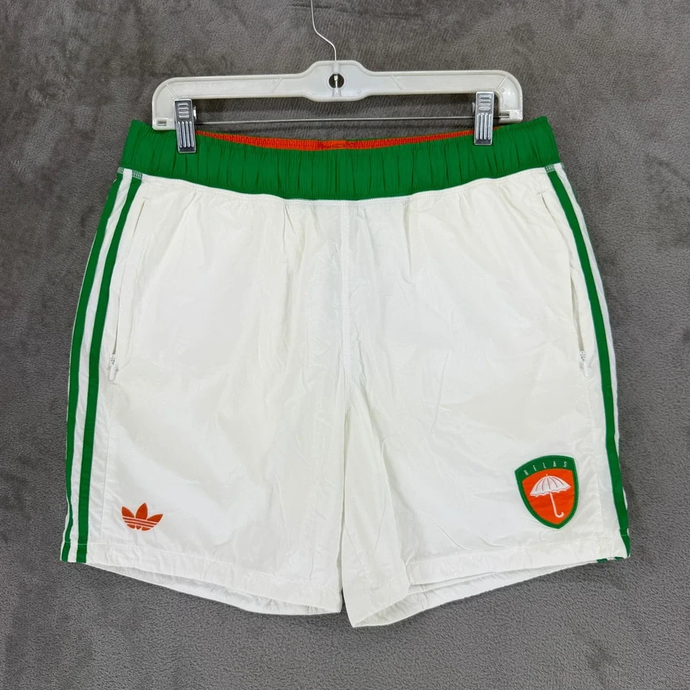 Adidas Shorts Mens L BS2821 White Green Helas Skateboarding Striped GOOD